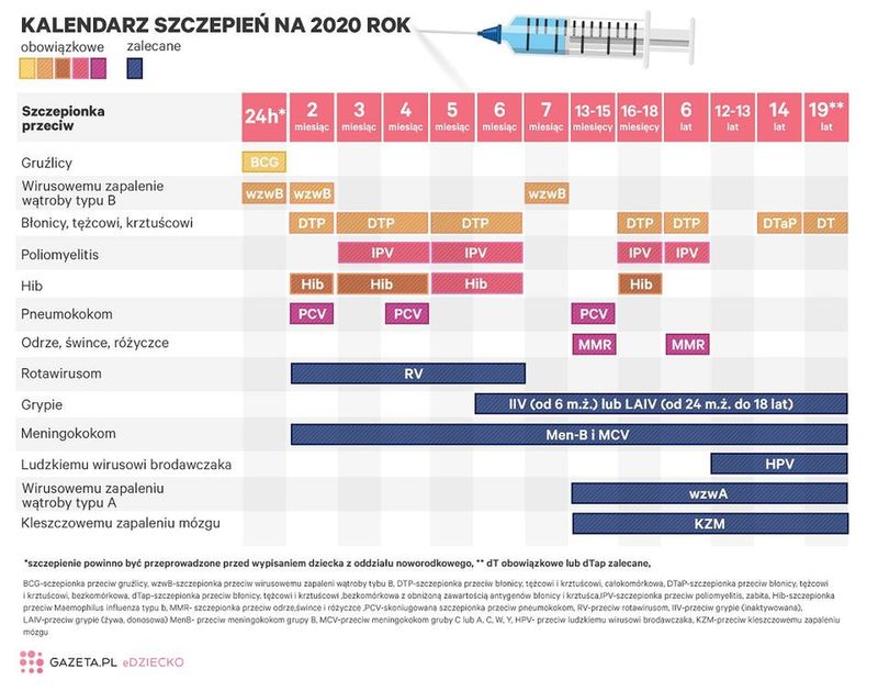 Kalendarz szczepień ochronnych 2020 grafika MK