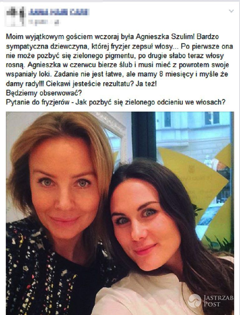 Anna Kuznetsova zdradziła datę ślubu Agnieszki Szulim na Facebooku