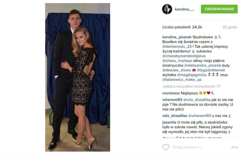 Karolina Pisarek (w sukience Chaos by Marta Boliglova) i jej chłopak Damian Szczepanik (fot. Instagram)