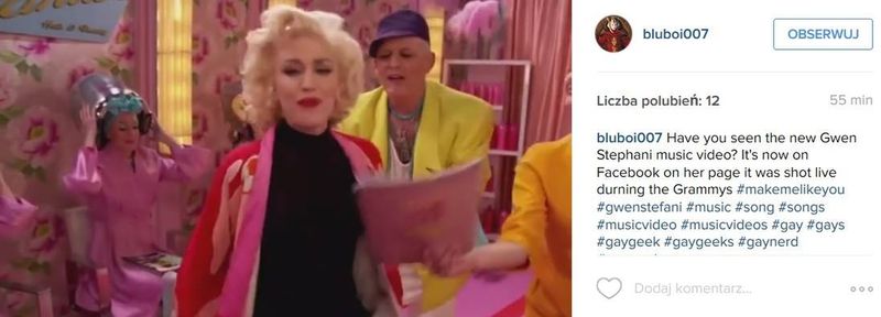 Gwen Stefani w teledysku na żywo do utworu „Make Me Like You”, Grammy 2016 (fot. Instagram)