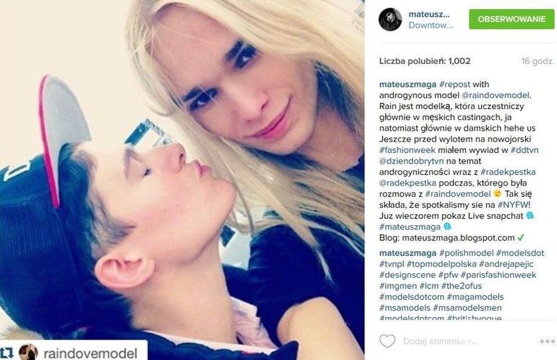 Mateusz Maga i androgyniczna modelka Rain Dove Dubilewski (fot. Instagram)