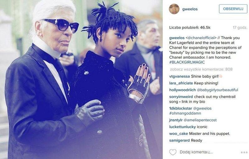Willow Smith została nową twarzą Chanel. Na zdj. z Karlem Lagerfeldem po pokazie Chanel jesień-zima 2016/2017 (fot. Instagram)