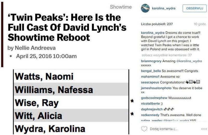 Karolina Wydra w obsadzie nowego „Miasteczka Twin Peaks” (fot. Instagram)