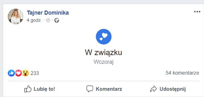 Dominika Tajner jest w związku. Pochwaliła się na Facebooku