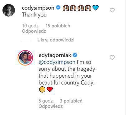 komentarz Cody’ego Simpsona na profilu Edyty Górniak