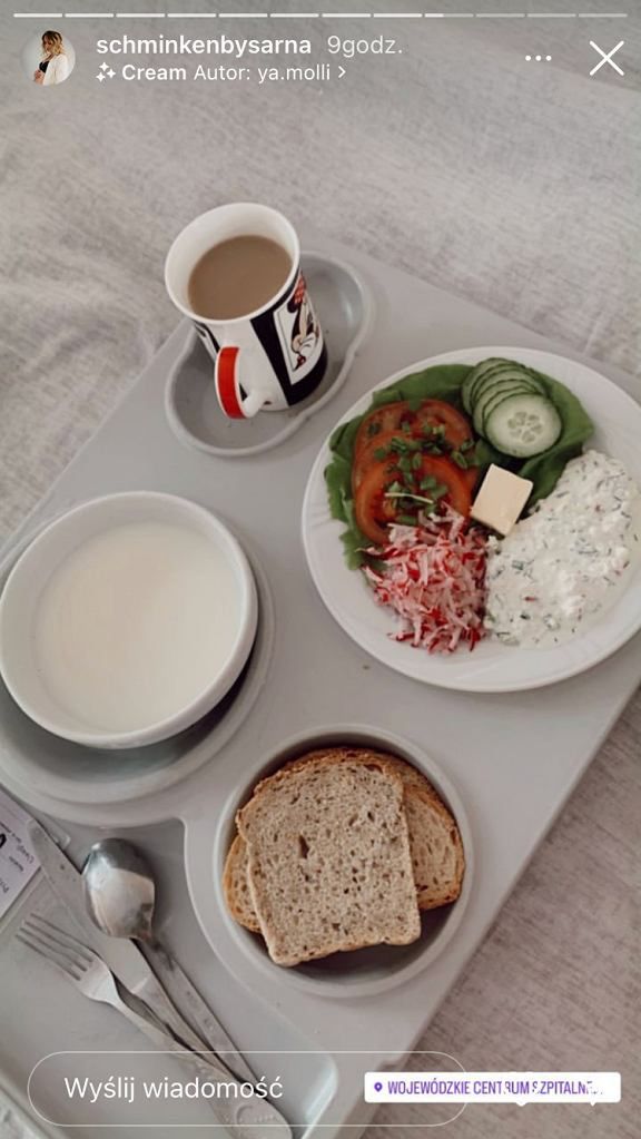 Posiłek w szpitalu – Pyszności; Foto screen z instagram.com/schminkenbysarna