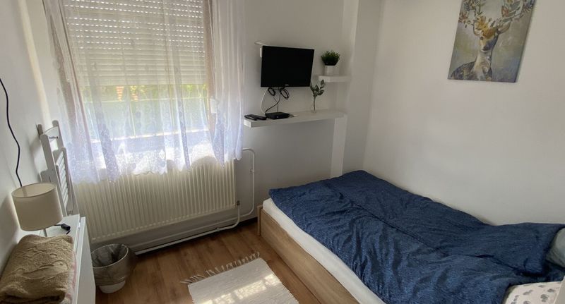 Pokoj s koupelnou s manželskou postelí na poschodí - Panda Vendégszállás Jászberény, foto 1