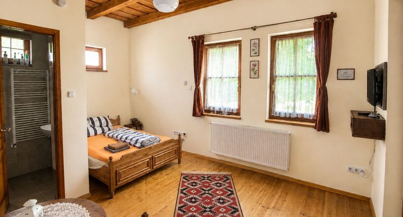 Pokoj s manželskou postelí s výhledem do zahrady v přízemí (s možností přistýlky) - Jumper Apartman Szigetmonostor, foto 1