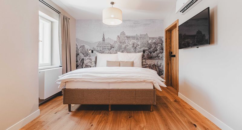 Pokoj s klimatizací se sprchou s manželskou postelí - Penzion Kovárna Český Krumlov, foto 40