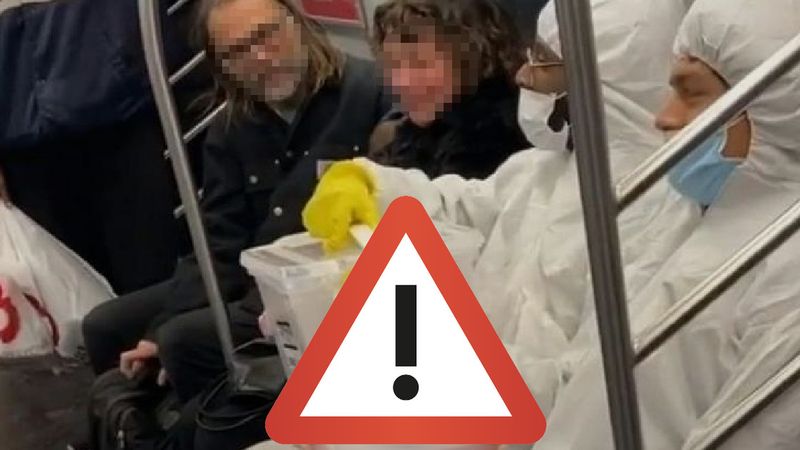 „Koronawirus” w metrze? Mężczyźni w strojach laboratoryjnych weszli do pociągu