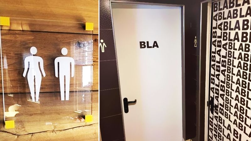25 sprytnych oznaczeń w publicznych toaletach. Ich twórcy mieli naprawdę odjechane pomysły
