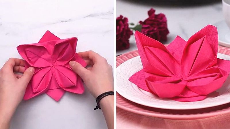 Piękny kwiat lotosu z serwetki DIY. Łatwa do zrobienia ozdoba na każdą okazję