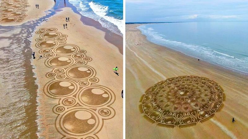 20 niesamowitych rysunków na piasku. Zapierają dech w piersiach!