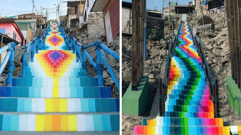 13 schodów przypominających wzorzyste andyjskie koce biegną przez wzgórza stolicy Peru