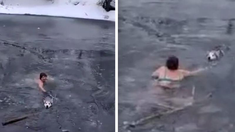 65-latka z Rosji wskakuje w bieliźnie do zamarzniętej wody. Ratowała życie zrozpaczonego psa