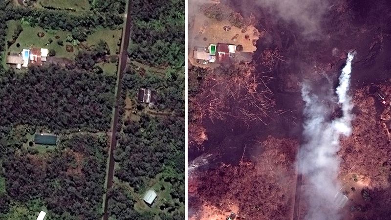 Zdjęcia satelitarne pokazują ogrom zniszczeń dokonanych przez wulkan Kilauea na Hawajach