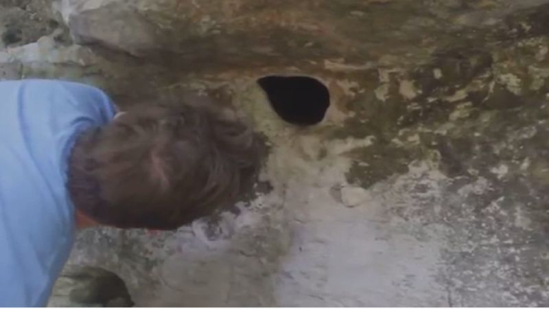 W skale znalazł dziurę i ku przerażeniu swoich dzieci (i widzów) wyciągnął z niej kulę pająków