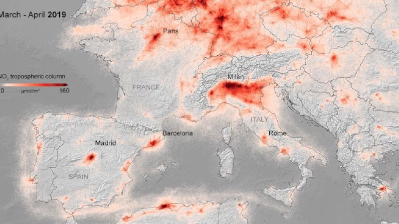 Mapa zanieczyszczeń pozwala prześledzić różnice w jakości powietrza podczas pandemii koronawirusa