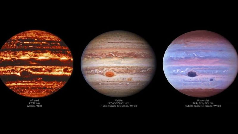 Niesamowite obrazy Jowisza ukazują charakterystyczne cechy atmosfery na różnych długościach fal
