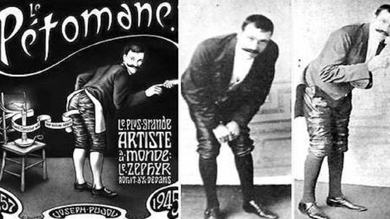 Największa gwiazda Moulin Rouge, Joseph Pujol, który potrafił puszczać bąki w rytm piosenek