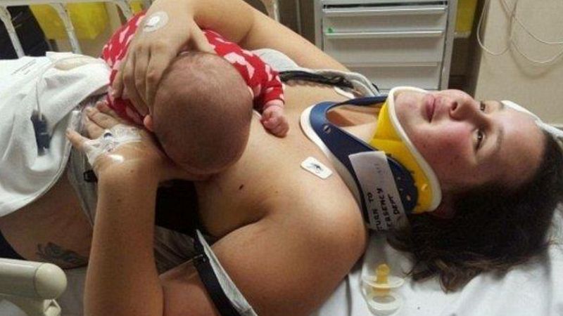 Mama odmówiła przyjęcia środków przeciwbólowych po wypadku samochodowym, aby móc nakarmić piersią córeczkę