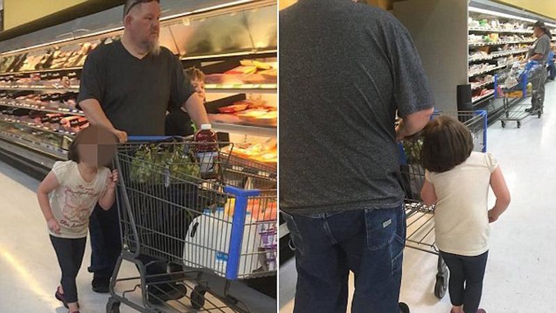 Szedł przez market i ciągnął swoją córkę za włosy, owinięte wokół uchwytu wózka. Te zdjęcia szokują
