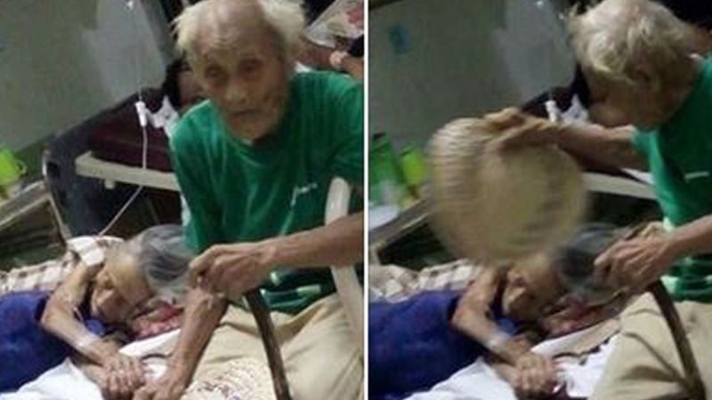 Starszy mężczyzna z czułością opiekuje się leżącą w szpitalu żoną. Ich widok rozczuli twoje serce