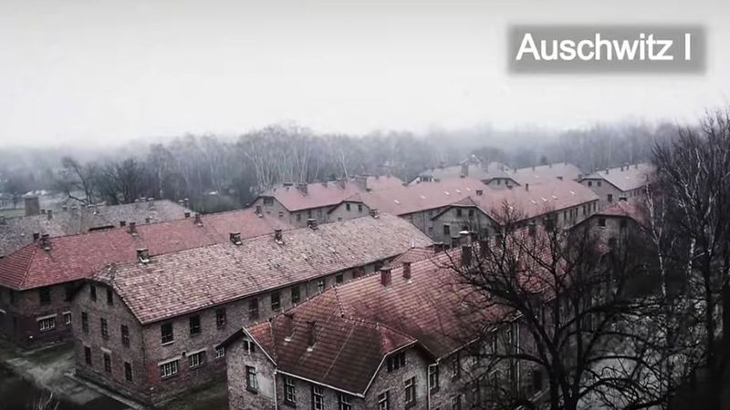 Dron przelatuje nad Auschwitz i uchwyca wstrząsający obraz tego, jak wygląda to miejsce