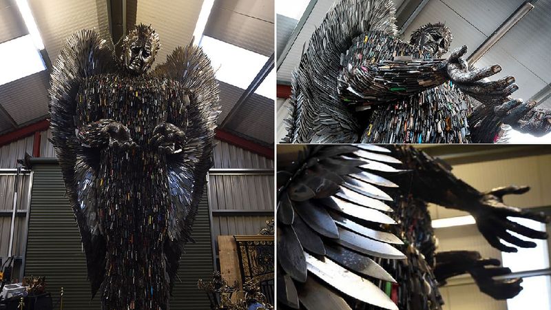 Poświęcił 2 lata, aby stworzyć wykonaną rzeźbę ze 100 000 noży. Dzieło nie powstało bez powodu