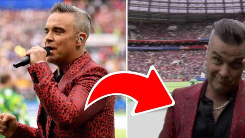 W czasie otwarcia Mundialu Robbie Williams pokazał do kamery obsceniczny gest. Ludzie są oburzeni