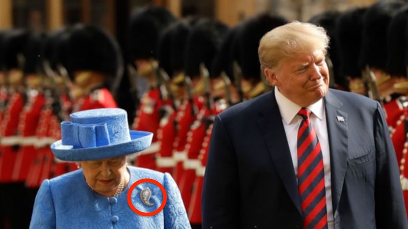 W czasie wizyty Trump’a królowa celowo ubrała tę broszkę. Wyraża jej stosunek do prezydenta