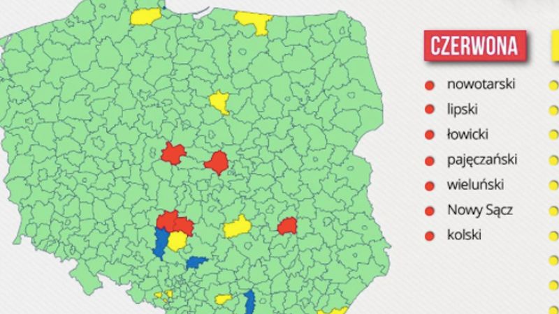 Nowe powiaty w strefie żółtej i czerwonej. Aktualna mapa