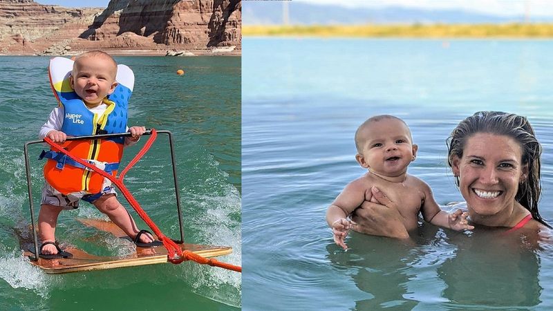 niemowlę na nartach wodnych