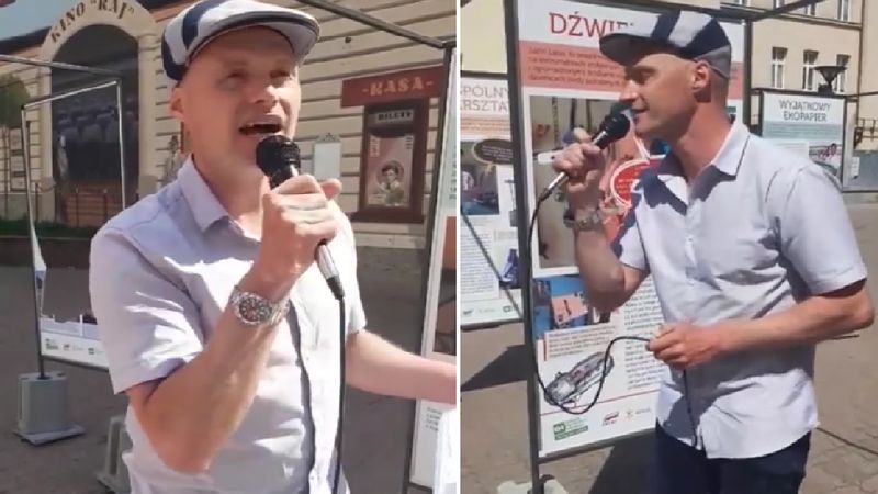 Syn Krzysztofa Krawczyka śpiewa na ulicy