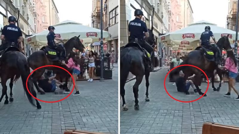 Policjanci na koniach ścigali awanturnika. Mężczyzna omal nie został stratowany