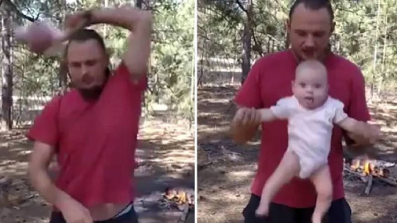 Ukrainiec wymachiwał nad głową córeczką