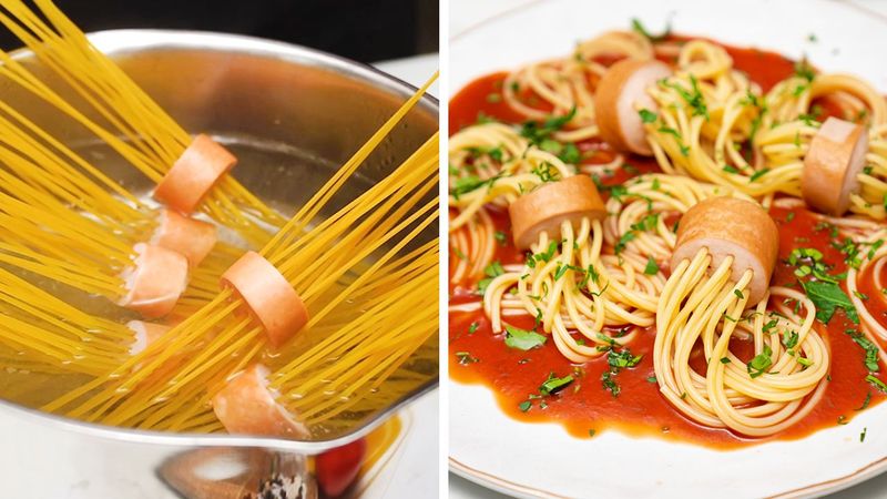 Spaghetti z parówkami. Kryzysowy obiad w kilka minut