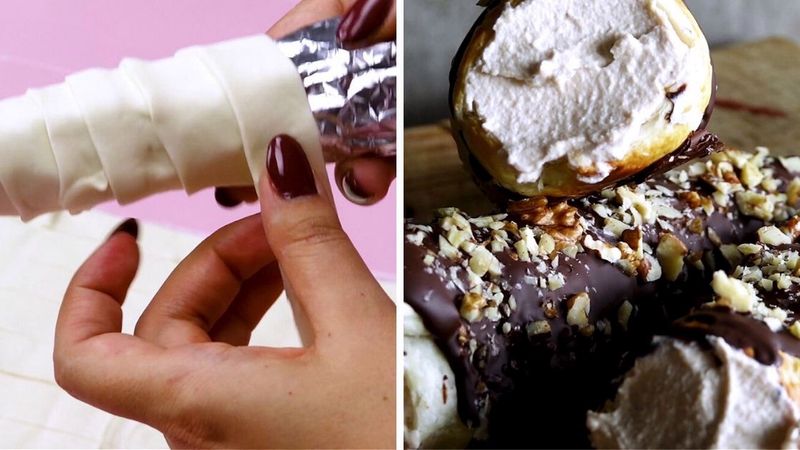 Domowe i szybkie cannoli z czekoladą i orzechami
