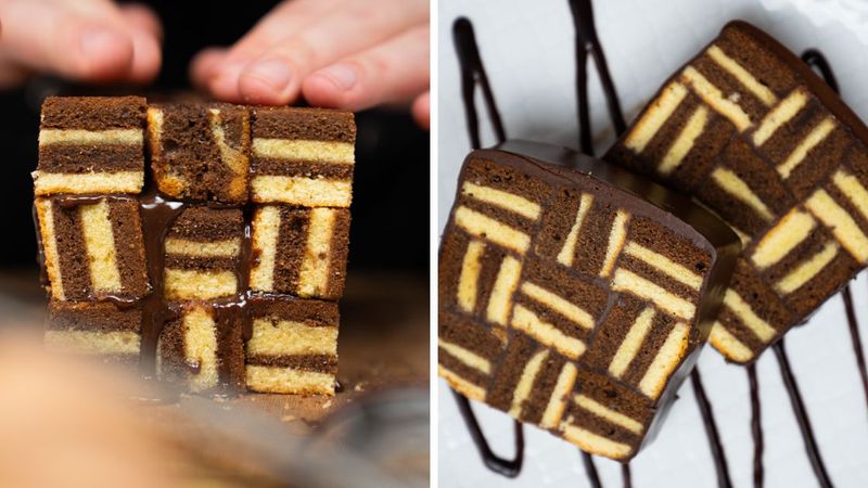 Marmurkowe ciasto w paski z polewą czekoladową – wyborne i efektowne