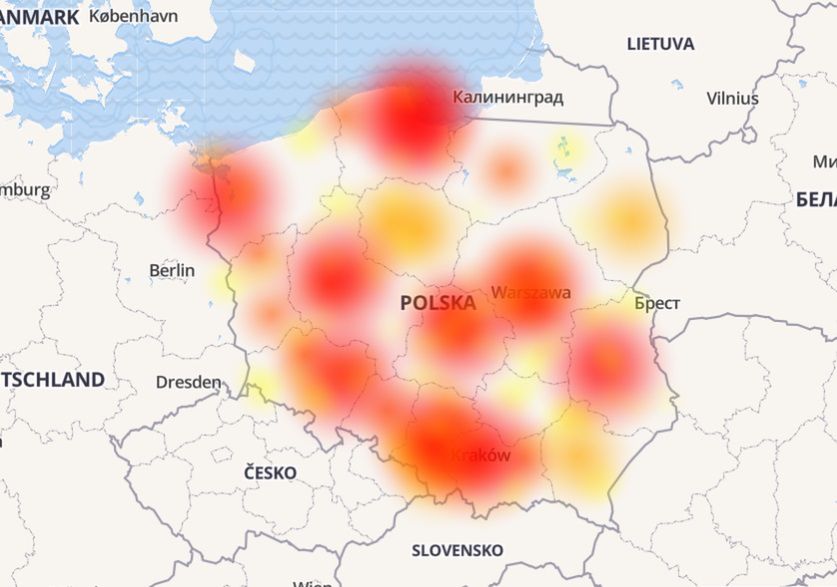 Mapa problemów zgłaszanych przez użytkowników w dostawie usług przez mBank