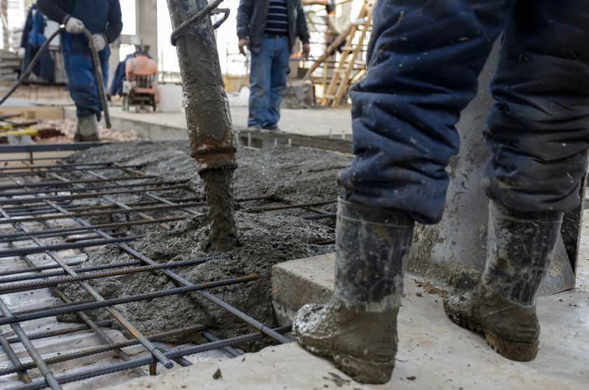 wylewanie betonu z rury na zbrojenie w garażu - zdjęcie 1