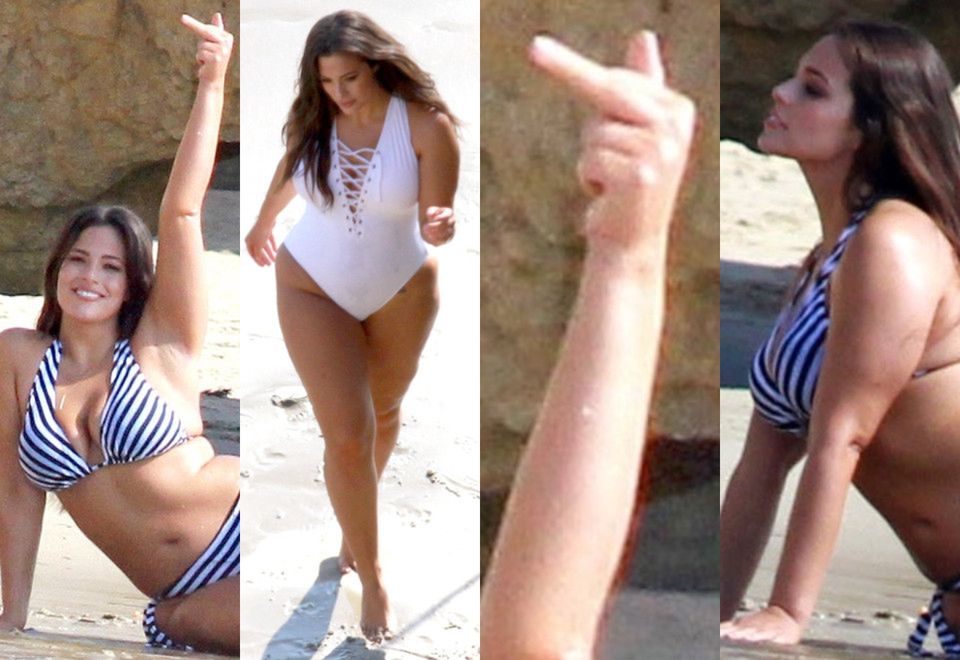 2Ashley Graham pozdrawia paparazzi z plaży w Malibu