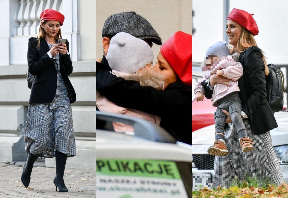 2Stylowa Paulina Sykut wita się czule z mężem i córką