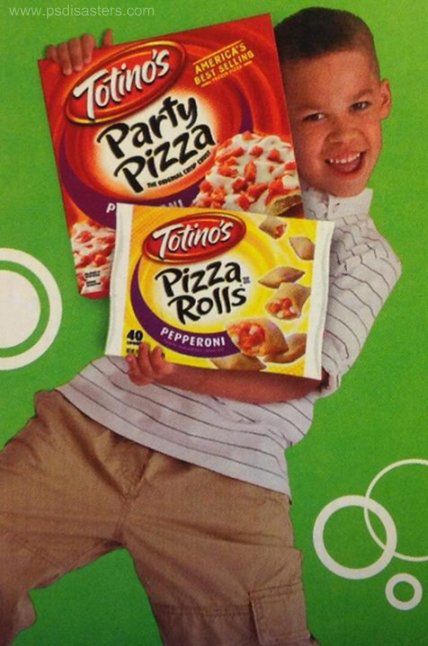 4 Grafik nieco zapędził się przy lewej ręce tego małego wielbiciela pizzy. Znalezisko z Photoshop Disasters.