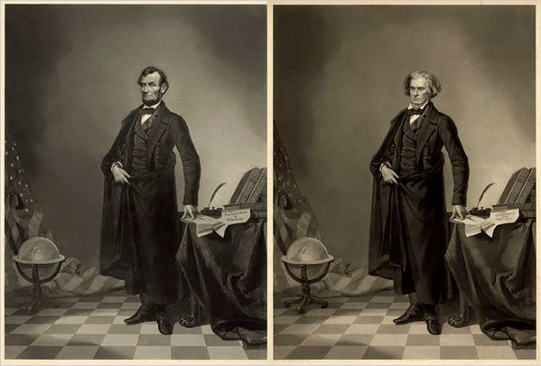1860 r. Znany, wręcz kultowy portret Prezydenta USA Abrahama Lincolna został złożony z dwóch zdjęć - główy Lincolna oraz ciała jego politycznego przeciwnika Johna Calhoun.