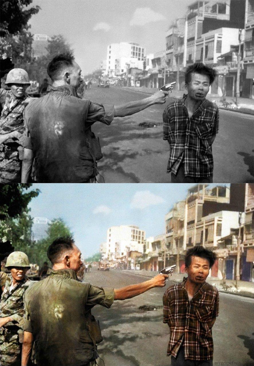 4 Znane zdjęcie wykonane w Wietnamie w 1968 r. Generał Nguyen Ngoc wykonuje egzekucję na Nguyen Van Lemie oskarżonym o współpracę z Wietkongiem. Fot. Eddie Adams AP Photo. Więcej zdjęć: TUTAJ.