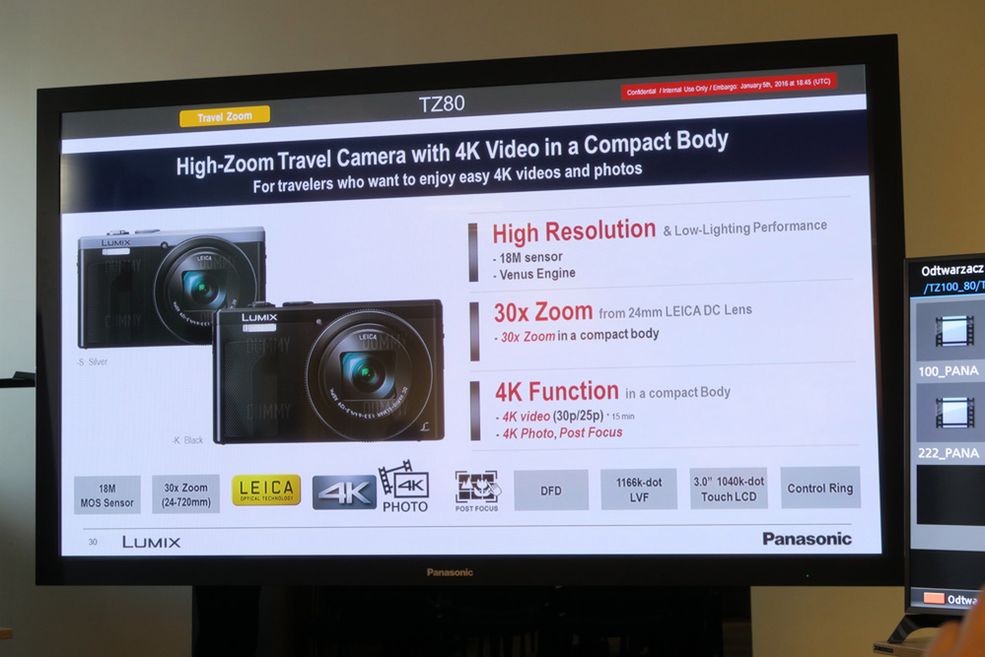 Panasonic Lumix TZ80 waży ok 300 g i będzie dostępny w dwóch wariantach kolorystycznych: czarnym oraz czarno-srebrnym.