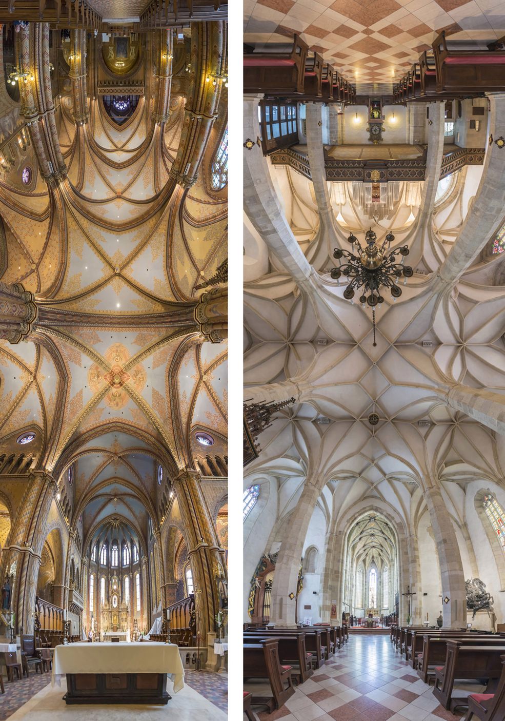 Zdjęcia Richarda są składane z 6 do 10 ujęć, tworząc pionowe panoramy autor korzysta z trybu panoramy w Photoshopie. Żeby stworzyć takie zdjęcie Richard musi określić idealny punkt, z którego będzie widoczny zarówno sufit jak i ołtarz oraz ławki.
