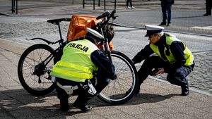 Do obowiązkowego wyposażenia roweru należą: dzwonek, hamulec, czerwone światło pozycyjne z tyłu, białe lub żółte światło pozycyjne z przodu, a także