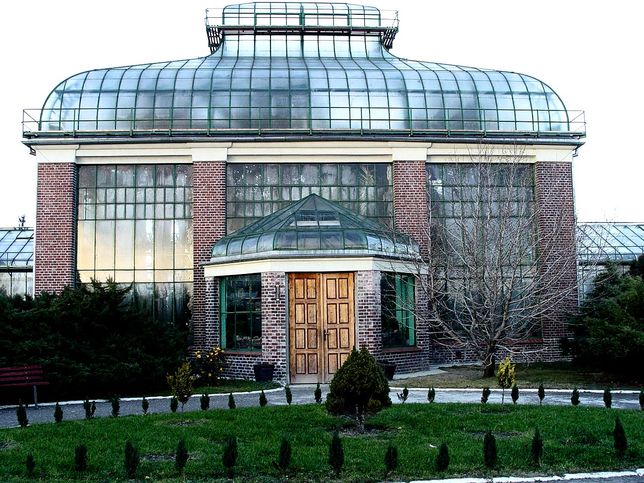 Przeszklony budynek poznańskiej Palmiarni w Parku Wilsona